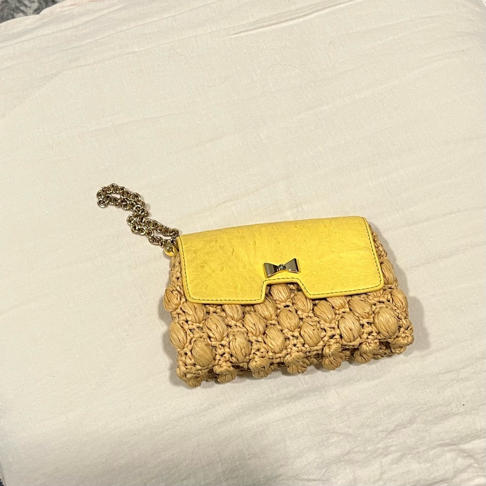 Henri Bendel clutch/wristlet straw and yellow leather SO CUTE